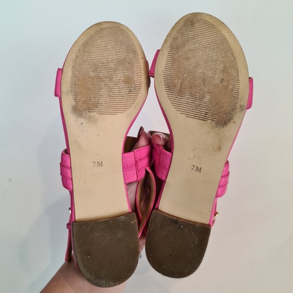 Talbots Pink Leather Strap Sandals Women's Size 7 Flat Slingback Strappy Summer - Picture 6 of 7